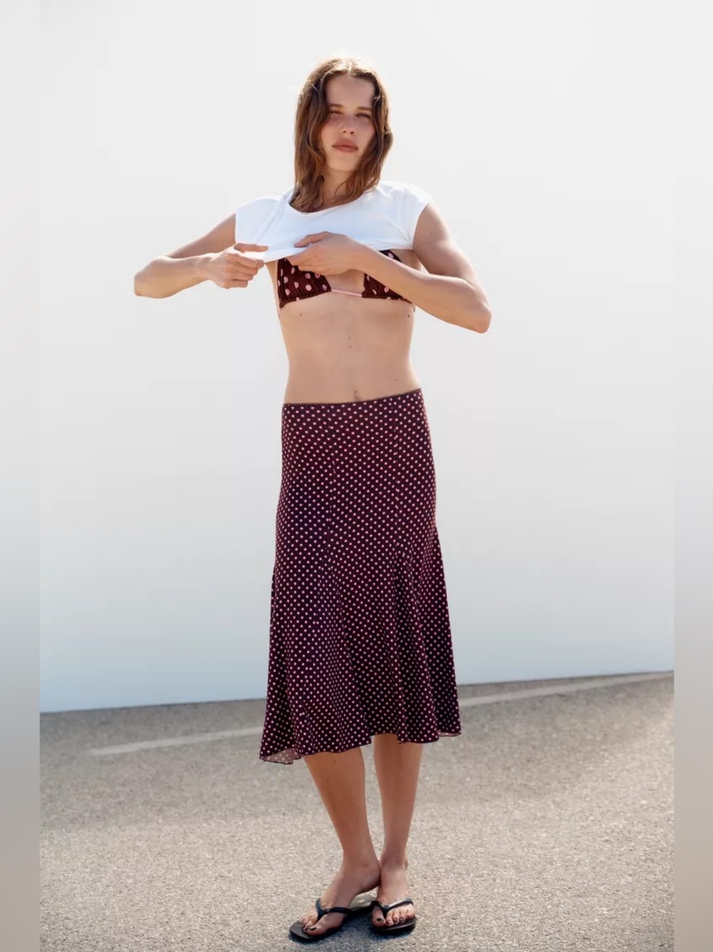 ZARA POLKA DOT MIDI SKIRT